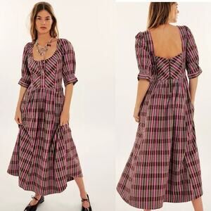 NWOT Free People Tulie plaid maxi dress size xs